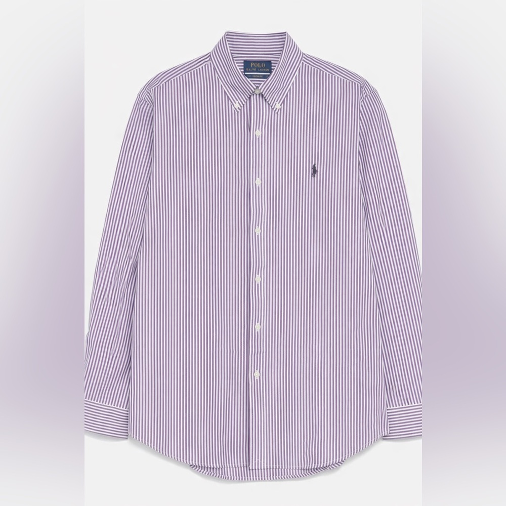 Ralph Lauren Purple Striped Dress Shirt with Button-Down Collar
